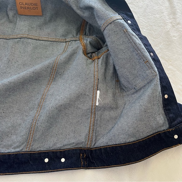 CLAUDIE PIERLOT Wide-Collar Denim Jacket in Blue - Picture 10 of 12